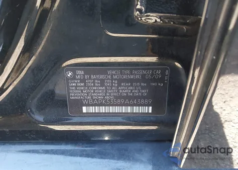 2009 BMW 328I xDrive из США, поврежденный, VIN WBAPK53589A643889